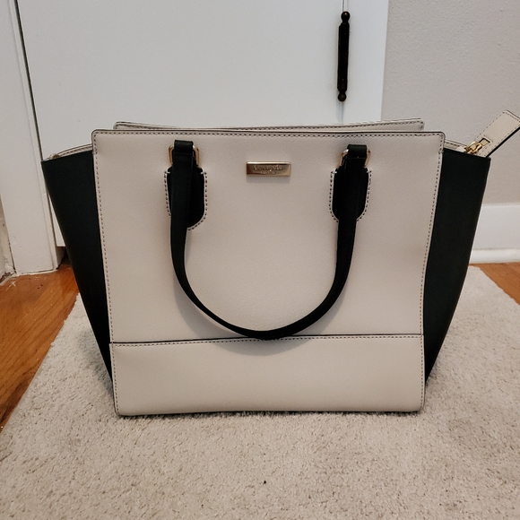 NWOT Beautiful Kate Spade Handbag Black & Cream Tan Purse Tote - Picture 1 of 7